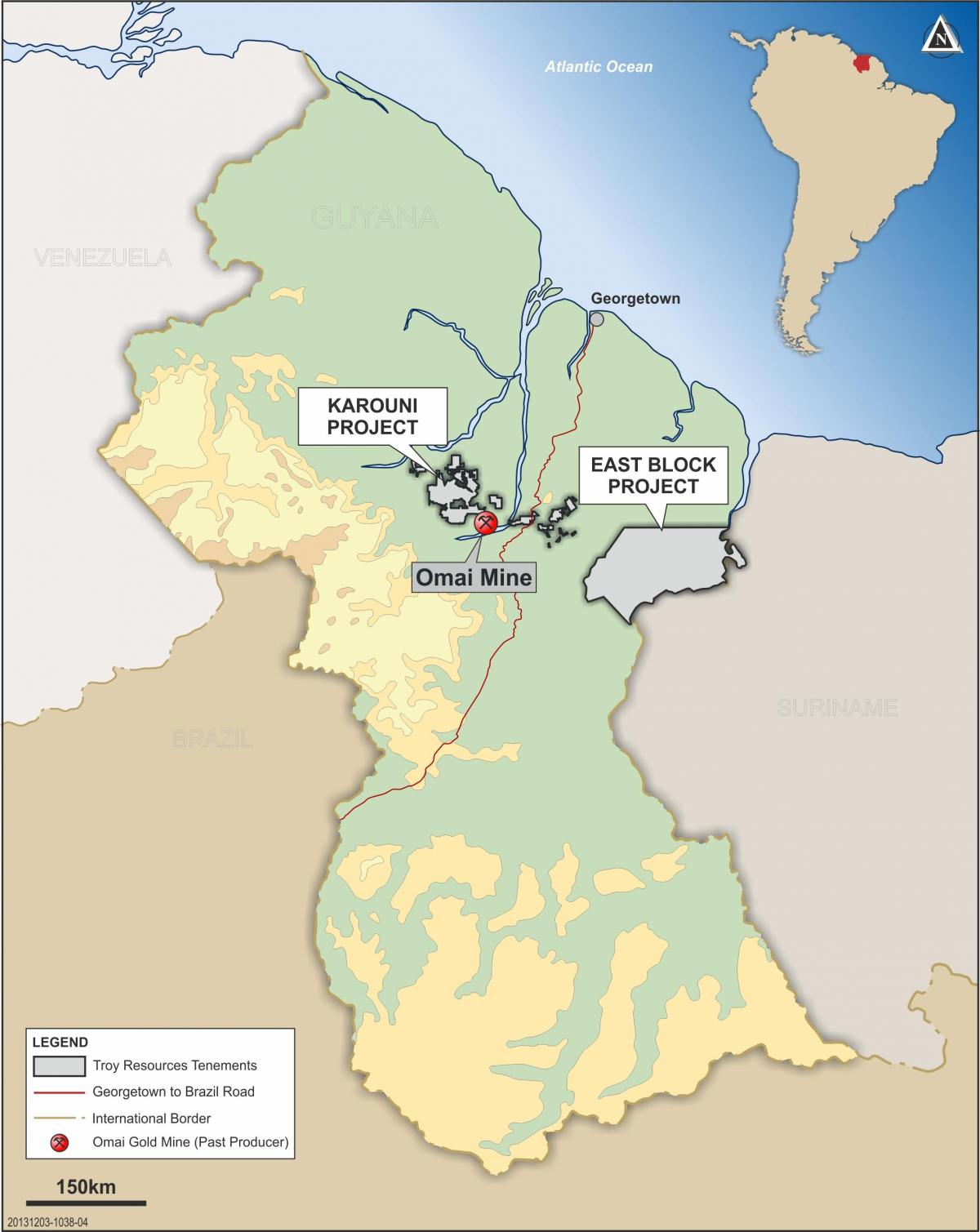 Karte von Guyana zeigen, mineral-Ressourcen