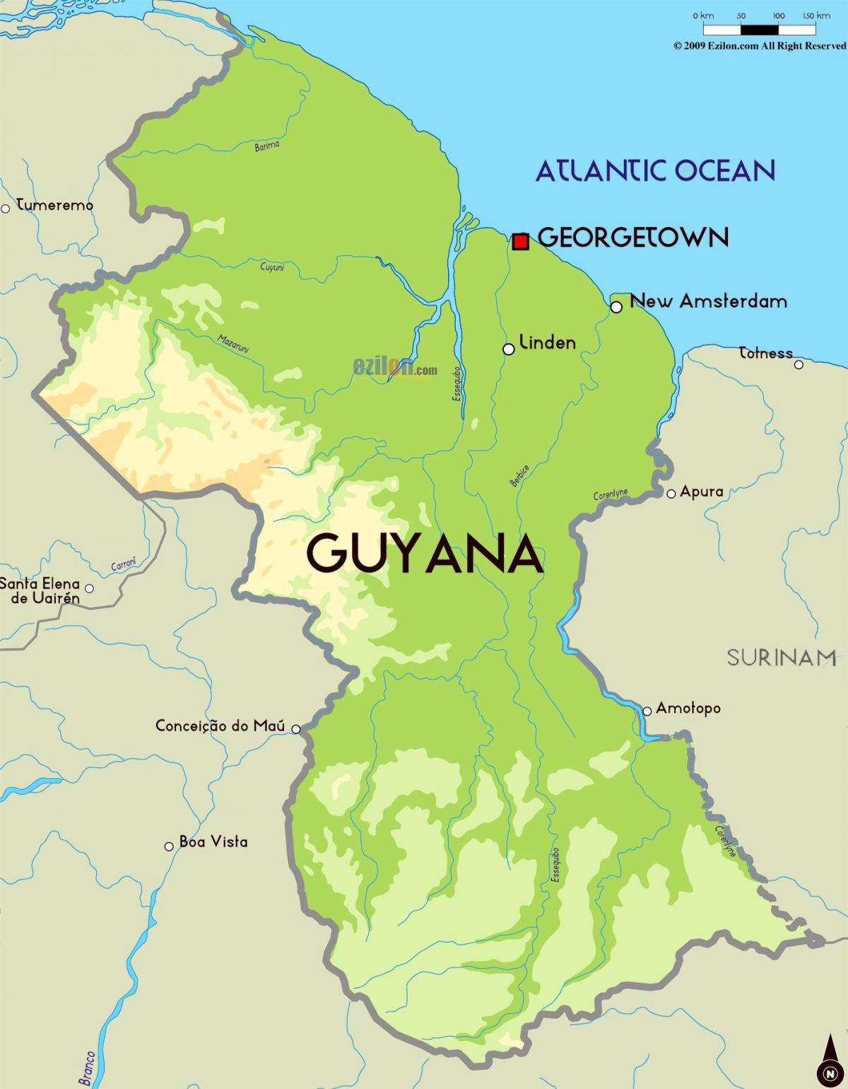 Karte physikalische Karte von Guyana