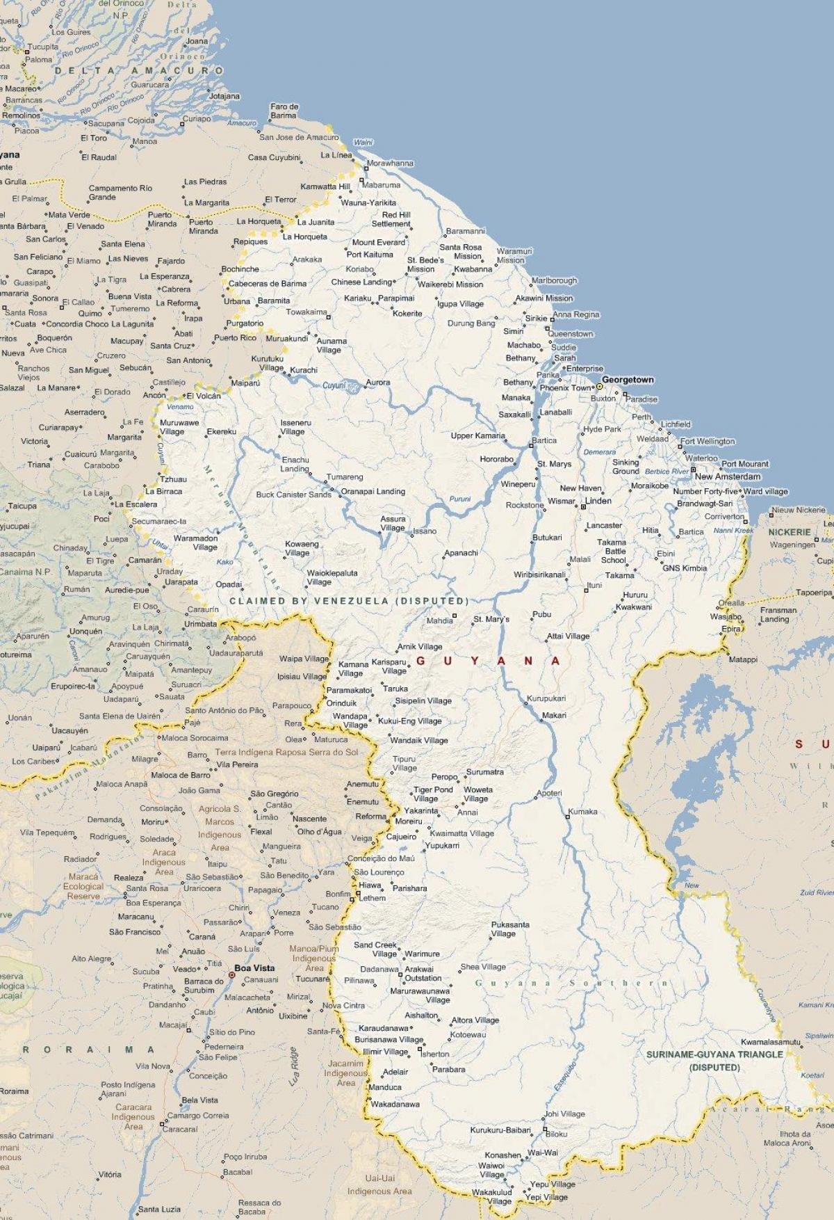 Karte detaillierte Karte von Guyana