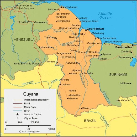 Karte von Guyana politischen