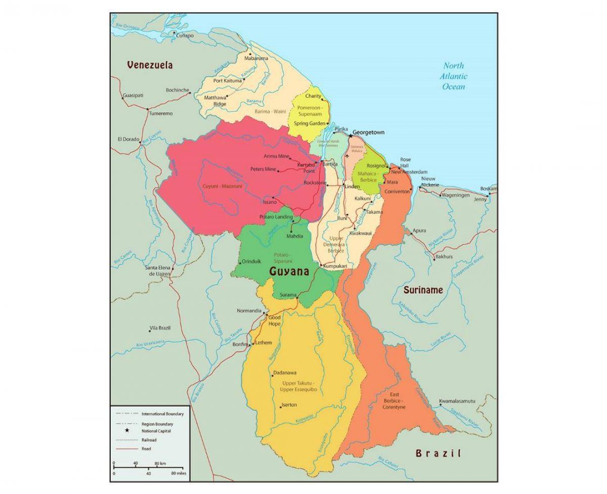 Karte von Guyana zeigen, in 10 Regionen