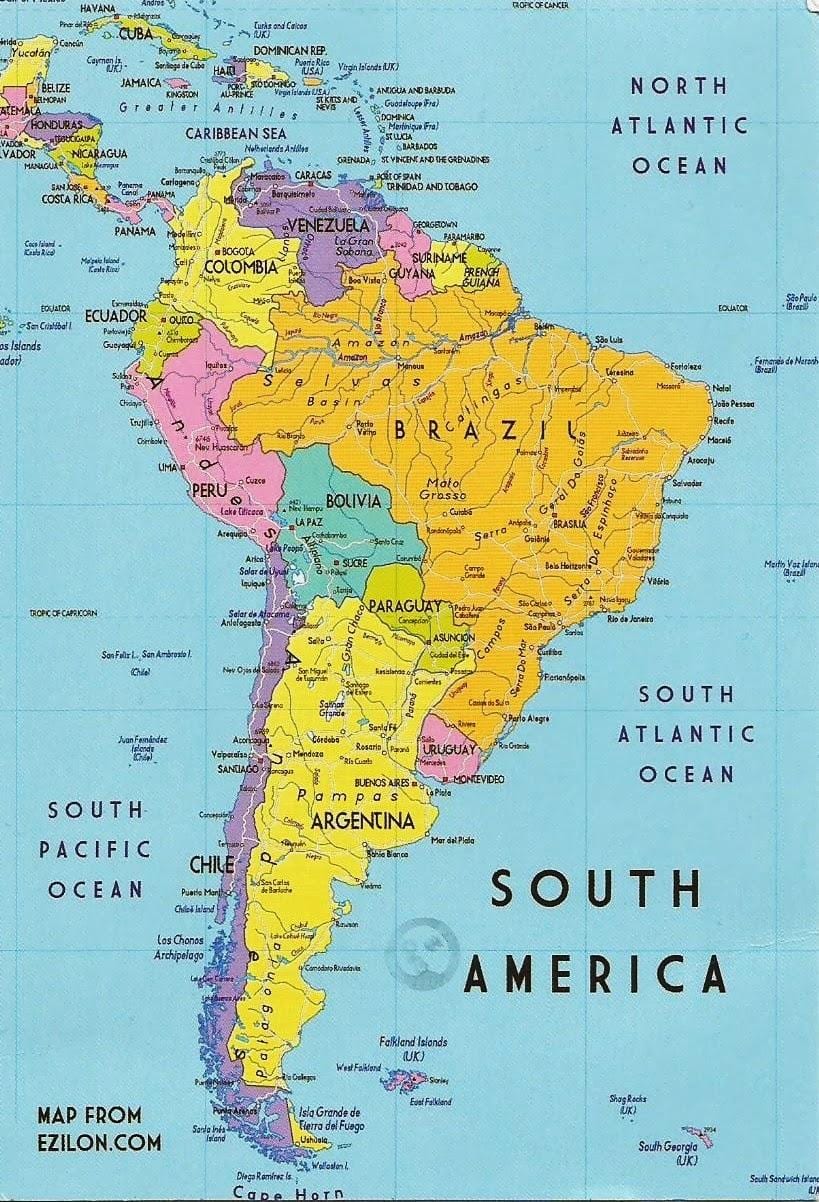 Karte von Guyana, Südamerika