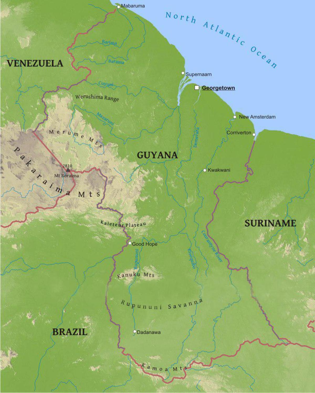 Karte von Guyana zeigen die niedrigen Küstenebene