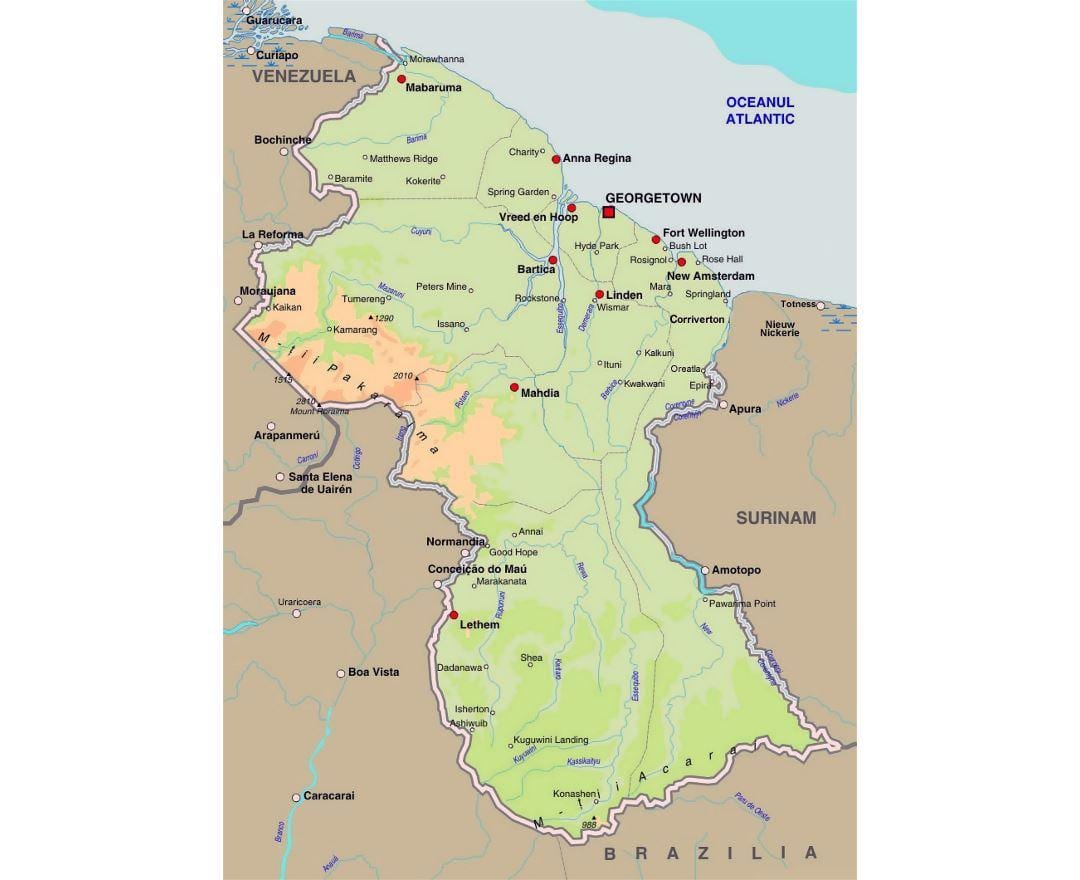 Karte von Guyana zeigt die Städte