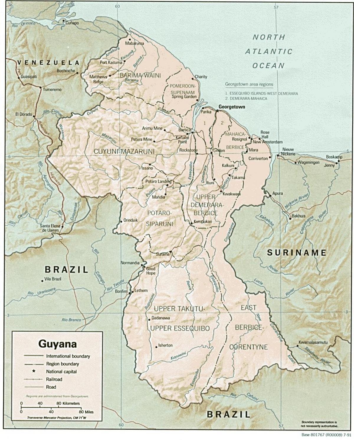 die Karte zeigt die indianischen Siedlungen in Guyana