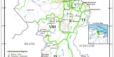 Karte von Französisch-Guayana mit Regionen