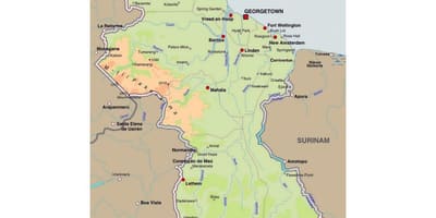 Karte von Guyana zeigt die Städte