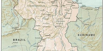 Die Karte zeigt die indianischen Siedlungen in Guyana